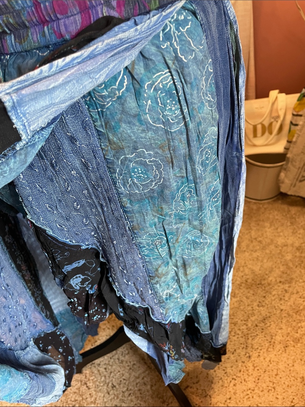 Boho Blue Patchwork Midi Skirt with Drawstring Waist Young Threads XL - Picture 3 of 16